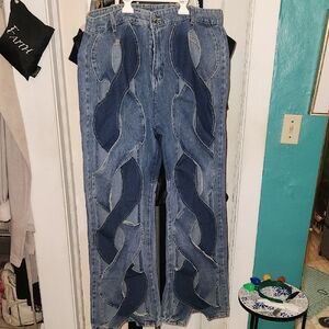 Unique Blue WAVE CUT OUT  2 toned Jeans